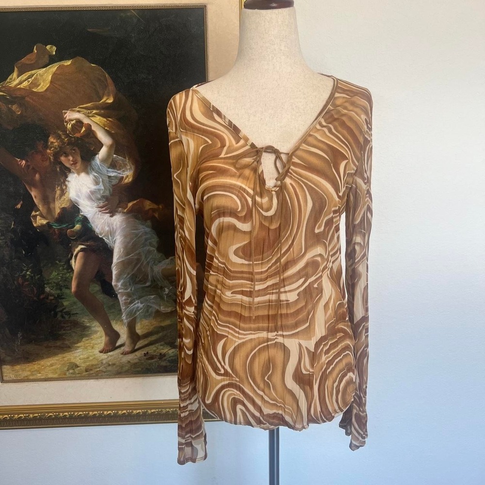 Vintage Y2K Boho Sheer Top with Front Tie